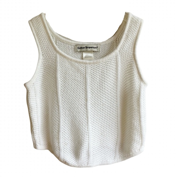 Cotton Emporium Tops - Cotton Emporium White Crochet Knit Sleeveless Top Size M Open Knit Boho Resort